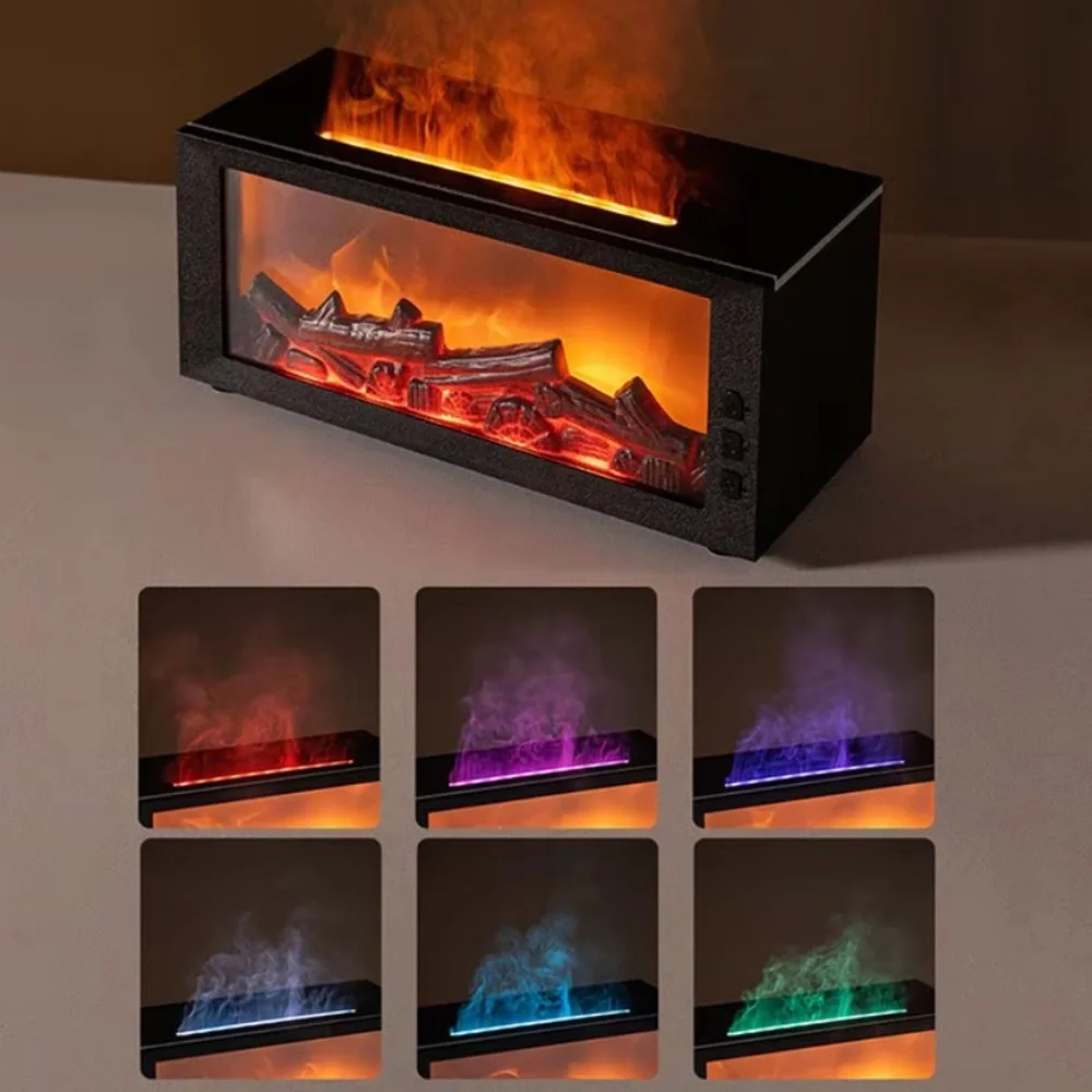Aromatherapy Essential Oil Set with LED Fireplace Diffuser